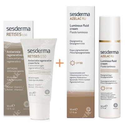 Sesderma Retises 0,5% + Azelac RU Luminous Fluid Cream ZESTAW Regenerujący krem przeciwzmarszczkowy 30 ml + Emulsja rozświetlająca SPF 50 50 ml