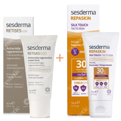 Sesderma Retises 0,5% + Repaskin Silk Touch SPF 30 ZESTAW Regenerujący krem przeciwzmarszczkowy 30 ml + Wysoka ochrona przeciwsłoneczna SPF 30 50 ml