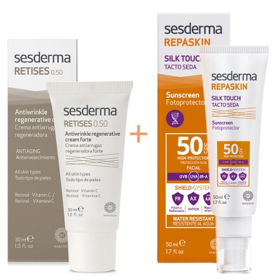 Sesderma Retises 0,5% + Repaskin Silk Touch SPF 50 ZESTAW Regenerujący krem przeciwzmarszczkowy 30 ml + Krem liposomowy SPF 50 50 ml