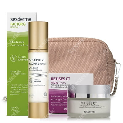 Sesderma Retises CT + Oval Face & Neck - Factor G + Kosmetyczka ZESTAW Nawilżający krem przeciwzmarszczkowy 50 ml + Beżowa błyszcząca 1 szt + Krem na dekolt i szyję 50 ml