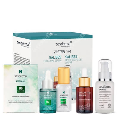Sesderma Salises + Salises + Sesmahal B3 - Niacinamide + Sesmahal Mist ZESTAW Krem-żel nawilżający 50 ml + Serum liposomowe 30 ml + Serum trójcząsteczkowe 30 ml + Mgiełka 30 ml