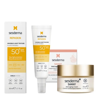 Sesderma Samay Anti Aging Cream + Repaskin Fluido Invisible SPF 50+ New ZESTAW Krem przeciwstarzeniowy 50 ml + Emulsja 50 ml