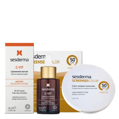 Sesderma Screenses Compacto SPF 50 + C-VIT Liposomal Serum ZESTAW Przeciwsłoneczny kompakt koloryzujący SPF 50 (kolor light) 10 g + Serum liposomowe 30 ml