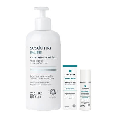 Sesderma Sesbalance Mattifying Gel Plus + Salises Anti - Imperfection Body Fluid ZESTAW Żel matujący na noc 30 ml + Balsam do ciała przeciw niedoskonałościom 250 ml