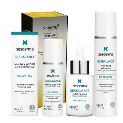 Sesderma Sesbalance Serum + Sesbalance Creme - Gel + Sesbalance Mattifying Gel Plus Gratis ! ZESTAW ZESTAW Pielęgnacja Skóry Tłustej, Mieszanej i Błyszczącej - Serum matujące 30 ml + Krem-żel matujący 50 ml + Żel matujący na noc 3