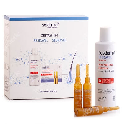 Sesderma Seskavel Anti-Hair Loss Shampoo + Anti-Hair Loss Ampoules ZESTAW Szampon 200 ml + Ampułki przeciw wypadaniu włosów 12x8 ml Kartonik