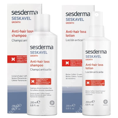 Sesderma Seskavel Anti-Hair Loss Shampoo + Seskavel Anti-Hair Loss Lotion ZESTAW Szampon przeciw wypadaniu włosów 200 ml + Emulsja przeciw wypadaniu włosów 200 ml