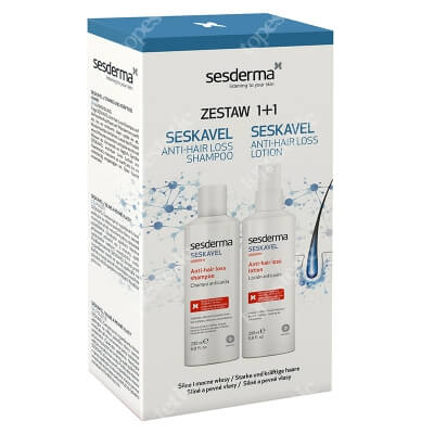 Sesderma Seskavel Anti-Hair Loss Shampoo + Seskavel Anti-Hair Loss Lotion ZESTAW Szampon przeciw wypadaniu włosów 200 ml + Emulsja zapobiegająca wypadaniu włosów 200 ml, kartonik