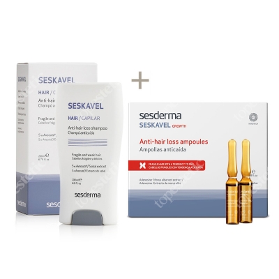 Sesderma Seskavel + Seskavel Anti-Hair Loss Ampoules ZESTAW Szampon częste stosowanie 200 ml + Ampułki przeciw wypadaniu włosów 12x8 ml