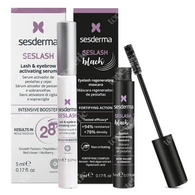 Sesderma Seslash + Seslash Black ZESTAW Serum aktywujące wzrost rzęs i brwi 5 ml + Regenerujący tusz do rzęs 5 ml