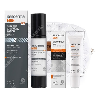 Sesderma Supreme Anti-Aging Lotion + Eye Contour Gel + Kosmetyczka ZESTAW Krem przeciwzmarszczkowy do twarzy 50 ml + Krem pod oczy 15 ml + Biała, pikowana