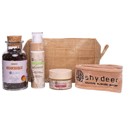 Shy Deer Rytuał Spa i Relaks Dla Skóry Mieszanej i Tłustej ZESTAW Maseczka do twarzy 50 ml + Peeling mechaniczny 100 ml + Opaska welurowa 1 szt + Herbata 90 g