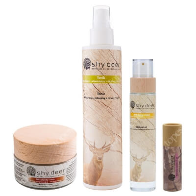 Shy Deer Shy Deer Care ZESTAW Olejek do demakijażu 100 ml + Tonik 200 ml + Krem dla skóry suchej i normalnej 50 ml + Masełko do ust 12 ml