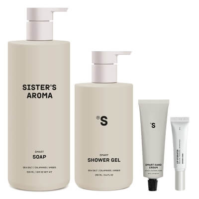 Sisters Aroma Sea Salt Body + Lip Hydrater ZESTAW Żel pod prysznic 250 ml + Mydło do rąk 500 ml + Krem do rąk 30 ml + Balsam do ust 10 ml