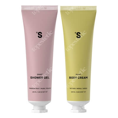 Sisters Aroma Smart Travel Set ZESTAW Żel pod prysznic - Brzoskwinia i marakuja 100 ml + Balsam do ciała - Wetiweria i neroli 100 ml