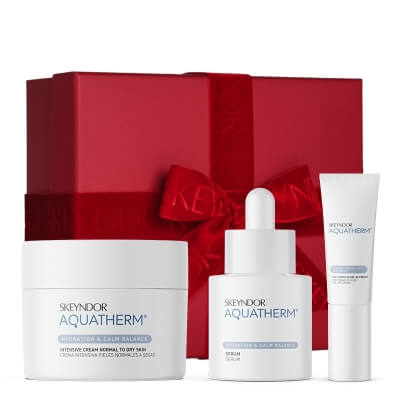 Skeyndor Aquatherm Kit ZESTAW Bogaty krem do skóry wrażliwej, normalnej i suchej 50 ml + Serum do skóry wrażliwej 30 ml + Kremowy żel do pielęgnacji okolic oczu 15