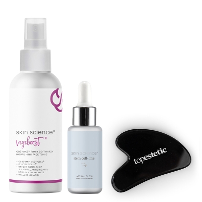 Skin Science Glow Skin ZESTAW Odżywczy tonik do twarzy 150 ml + Emulsyjne serum wygładzające 30 ml + Gua Sha 1 szt