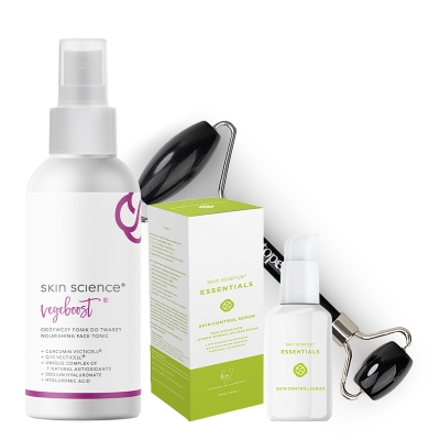 Skin Science Skin Control ZESTAW Tonik 150 ml + Rozjaśniająco-normalizujące serum g + Roller z obsydianu 1 szt