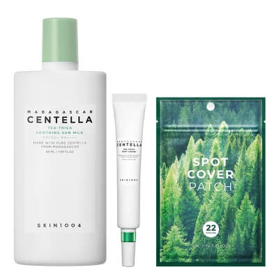 Skin1004 Centella Tea-Trica ZESTAW Lekki krem z filtrem dla cery trądzikowej 50 ml + Krem punktowy na wypryski 20 ml + Ultracienkie plastry na niedoskonałości 22 szt.