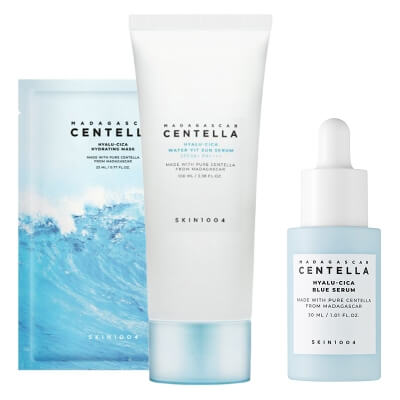 Skin1004 Madagascar Centella Hyalu-Cica Brightening Set ZESTAW Serum 30 ml + Krem przeciwsłoneczny SPF 50+ PA+ 100 ml + Maska w płachcie z kwasem hialuronowym 23 ml