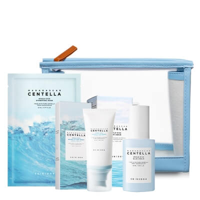 Skin1004 Madagascar Centella Hyalu-Cica Hydrating Set ZESTAW Maska w płachcie 23 ml + Serum 50 ml + Krem SPF 50+ PA++++ 50 ml + Kosmetyczka 1 szt