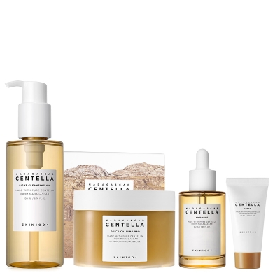 Skin1004 Madagascar Centella Light ZESTAW Olejek myjący 200 ml + Serum 55 ml + Nawilżający krem 30 ml + Płatki kojące 70 szt