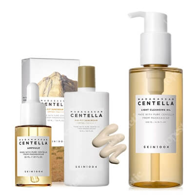 Skin1004 Madagascar Centella ZESTAW Fizyczny filtr przeciwsłoneczny 50 ml + Olejek myjący 200 ml + Serum 30 ml