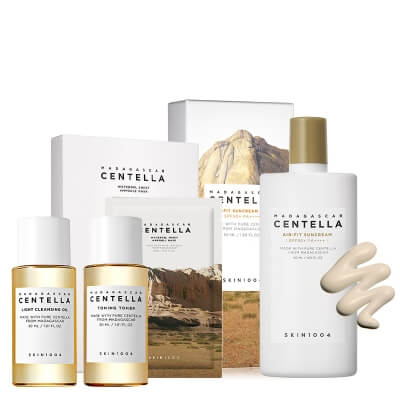 Skin1004 Madagascar Centella ZESTAW Olejek myjący 30 ml + Tonik 30 ml + Lekki fizyczny filtr SPF 50 50 ml + Hydrożelowa maska w płachcie 1 szt