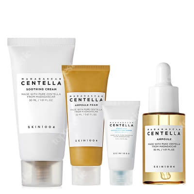 Skin1004 Travel Face Care ZESTAW Pianka 20 ml + Serum 30 ml + Kojący krem do twarzy 30 ml + Krem przeciwsłoneczny 15 ml