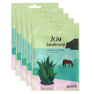 Skin79 Jeju Sandorong Jelly Mask Aloe x 5 ZESTAW Łagodząca maska w płacie z aloesem 33 ml x 5