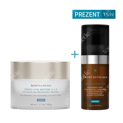 Skinceuticals Triple Lipid Restore 2:4:2 + Resveratrol B E ZESTAW Krem przeciwstarzeniowy 48 ml + Serum antyoksydacyjne na noc 15 ml