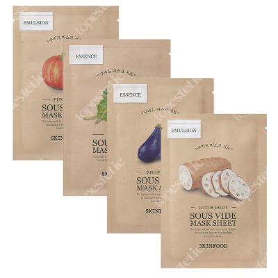 Skinfood Mask Sheet Mix ZESTAW Bakłażan 20 g + Korzeń lotosu 20 g + Jarmuż 20 g + Dynia 20 g