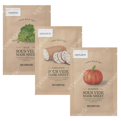 Skinfood Sous Vide Mask Sheet  ZESTAW Dynia 20 g + Korzeń lotosu 20 g + Jarmuż 20 g