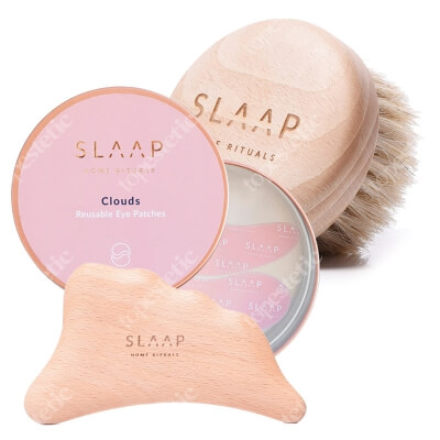 Slaap Beauty Face and Body ZESTAW Wielorazowe płatki pod oczy 2 szt + Płyta Gua Sha do ciała 1 szt + Szczotka do masażu biustu, szyi i dekoltu 1 szt