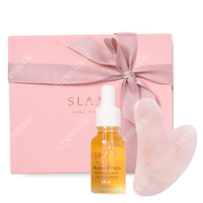 Slaap Moon Drops + Płytka Gua Sha ZESTAW Wielozadaniowe serum olejowe na noc 15 ml + Kamień masujący wykonany z różowego kwarcu 1 szt