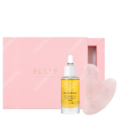 Slaap Moon Drops + Płytka Gua Sha ZESTAW Wielozadaniowe serum olejowe na noc 15 ml + Kamień masujący wykonany z różowego kwarcu 1 szt