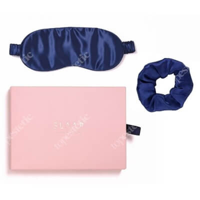 Slaap Scrunchie Dark Blue + Slaap Silk Mask Dark Blue ZESTAW Jedwabna gumka do włosów -granat 1 szt + Jedwabna opaska na oczy do spania (granatowa) 1 szt.