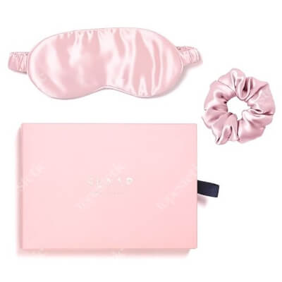 Slaap Slaap Silk Mask Rose + Scrunchie Rose ZESTAW Jedwabna opaska na oczy do spania (różowa) 1 szt. + Jedwabna gumka do włosów - różowa 1 szt