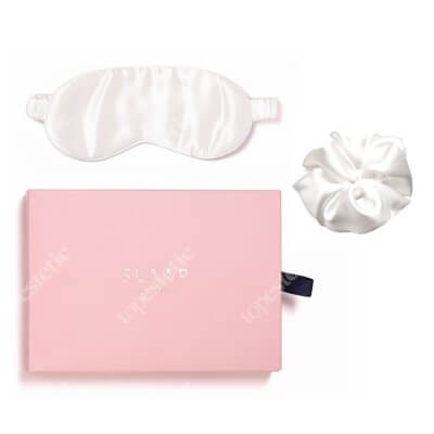 Slaap Slaap Silk Mask White New + Scrunchie White ZESTAW Jedwabna opaska na oczy do spania (biała) 1 szt. + Jedwabna gumka do włosów - biała 1 zt