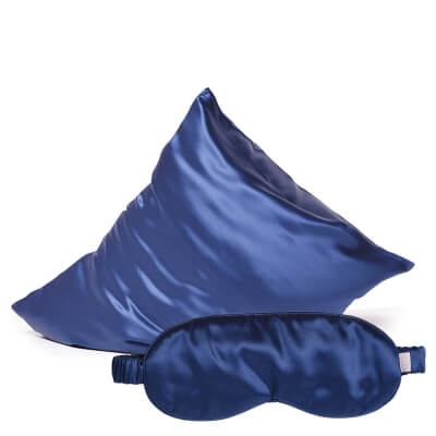 Slaap Sleeping Beauty Blue ZESTAW Jedwabna poszewka na poduszkę (granatowa) 1 szt. + Jedwabna opaska na oczy do spania (granatowa) 1 szt.