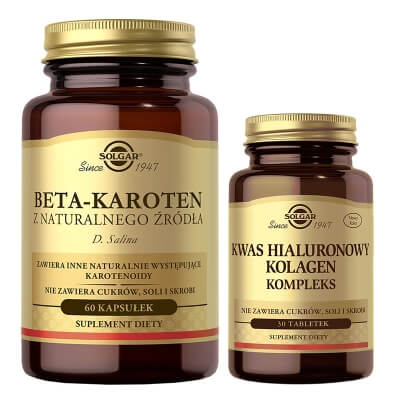Solgar Beauty Skin ZESTAW Kwas Hialuronowy Kolagen 30 tabletek + Beta-karoten 60 kapsułek