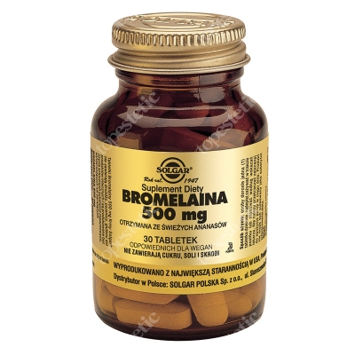 Solgar Bromelaina 500 mg Otrzymana ze świeżych ananasów 30 tabletek