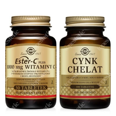 Solgar Cynk Chelat + Ester C Plus ZESTAW Cynk chelat 100 tabletek + Witamina C 1000 mg 30 tabletek