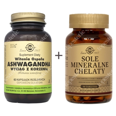 Solgar Dla Sportowców ZESTAW W postaci chelatów aminokwasowych zapewniających najlepszą wchłanialność 90 tabletek + Wyciąg z korzenia (Witania Ospała) 60 kaps.