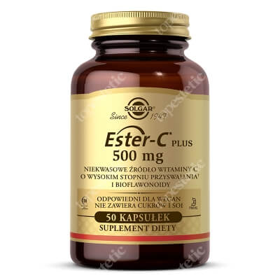 Solgar Ester-C Plus 500 mg Witaminy C Wysoko przyswajalne niekwasowe źródło witaminy C i bioflawonoidy 50 kapsułek