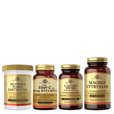 Solgar Favorite Set ZESTAW L-Lizyna 50 kapsułek + Ester-C Plus 50 kapsułek + Magnez Cytrynian 60 tabletek + Jelitowa Flora Bakteryjna 60 kapsułek