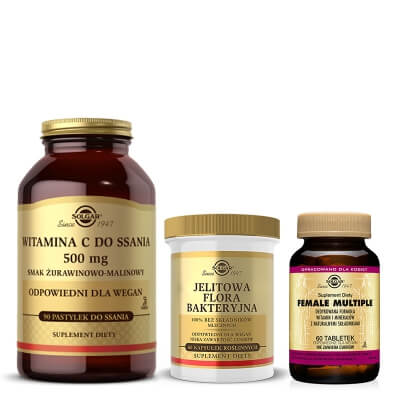 Solgar Female Set ZESTAW Formuła witamin i minerałów dla kobiet 60 tabletek + Formuła probiotyczna 60 kapsułek + Witamina C do ssania 90 pastylek