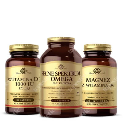 Solgar Healthy Set ZESTAW Omega 120 kapsułek + Witamina D3 100 kapsułek + Magnez z witaminą B6 100 tabletek