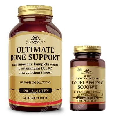 Solgar Izoflawony Sojowe + Ultimate Bone Support ZESTAW Silnie Skoncentrowane 30 tabletek + Odżywianie kości 120 tabletek