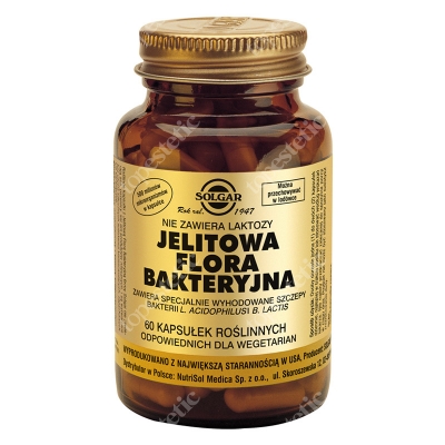 Solgar Jelitowa flora bakteryjna Probiotyczna formuła nowej generacji 100% bez produktów mlecznych 60 kapsułek